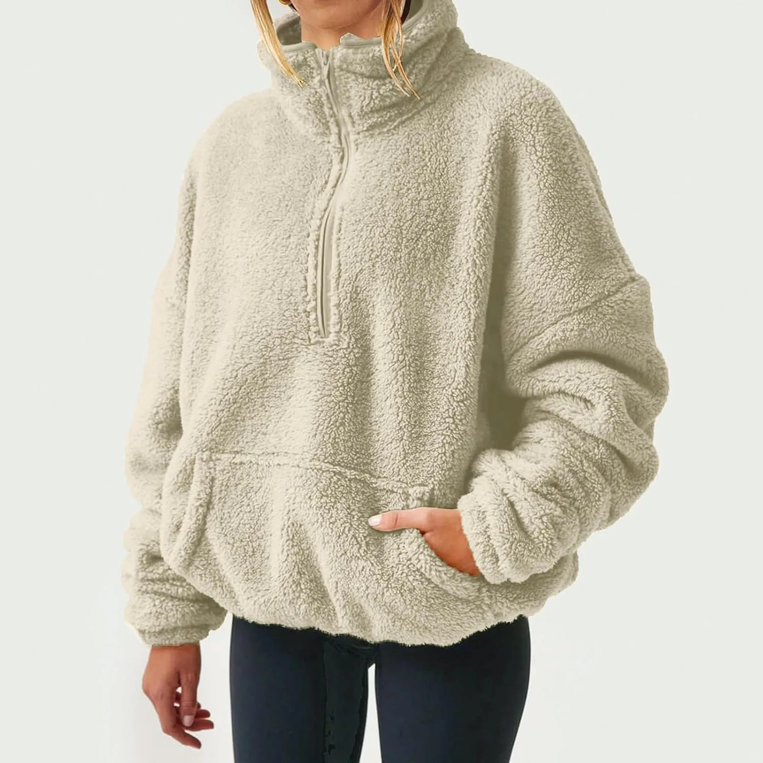 Женский свитшот с высоким воротом, Half Zip, абрикосовый — фото 4