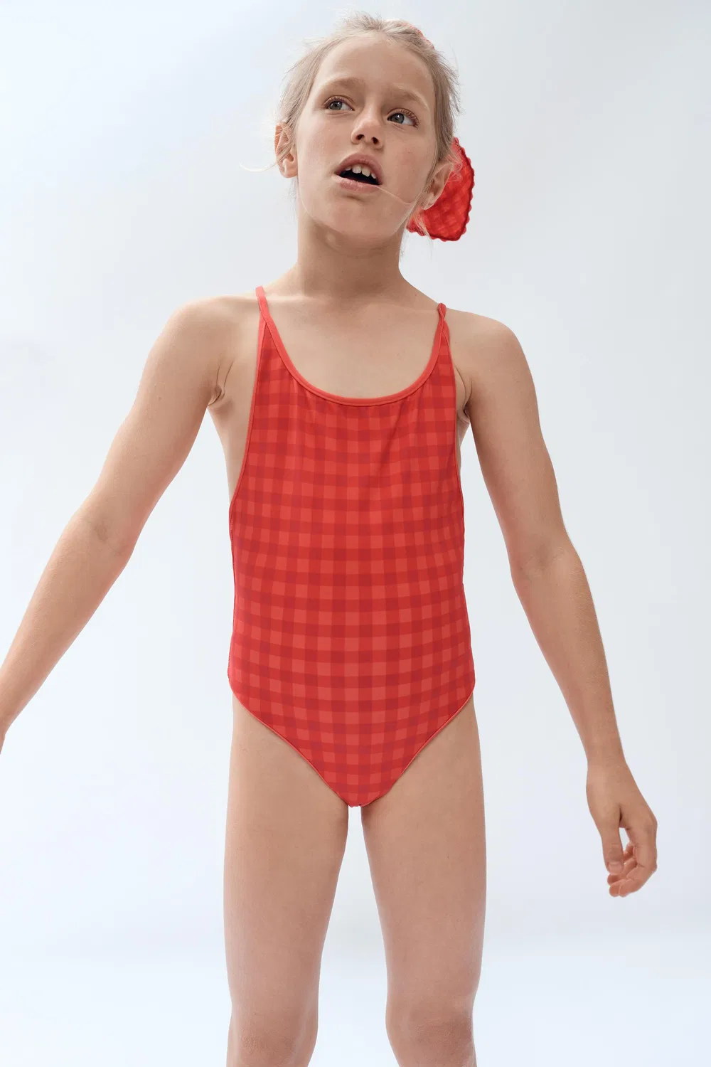 Купальник в клетку, ограниченная серия, для детей от 2 до 14 лет ZARA, Coral Red — фото 4