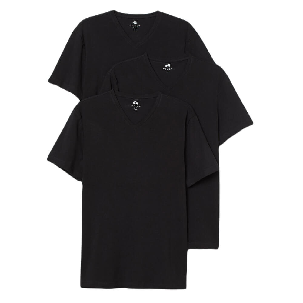 

Комплект футболок H&M Slim Fit V-neck, 3 предмета, черный