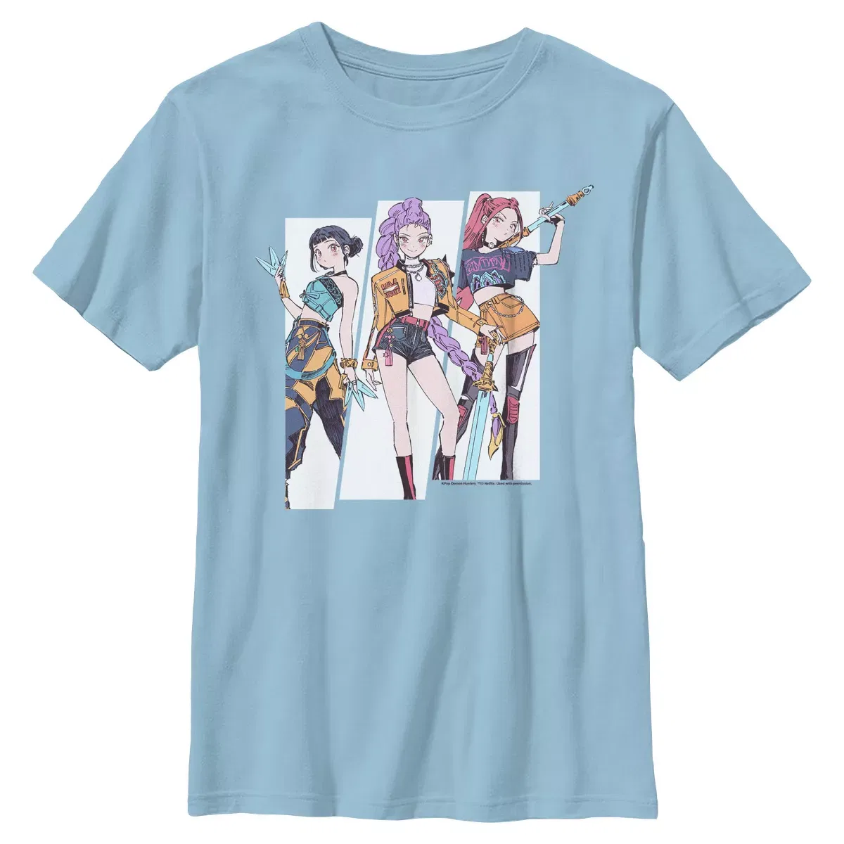 Детская футболка с принтом Kpop Demon Hunters Huntrix Manhwa Style, Light Blue
