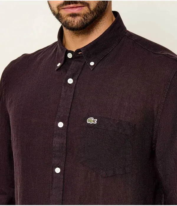 Мужская рубашка из льна Regular Fit Lacoste, коричневый — фото 4