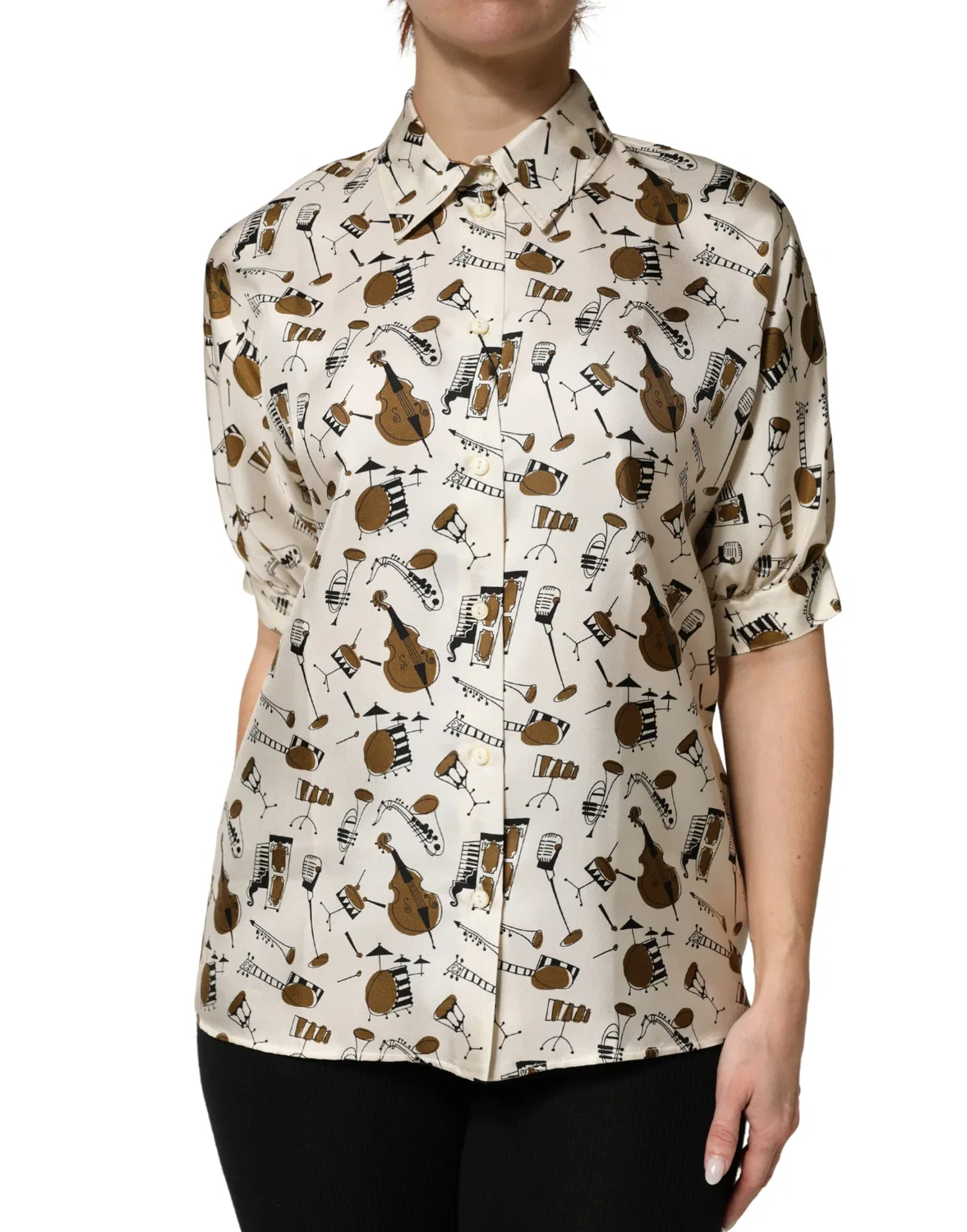 Женская блузка с принтом музыкальных инструментов Dolce & Gabbana, Beige