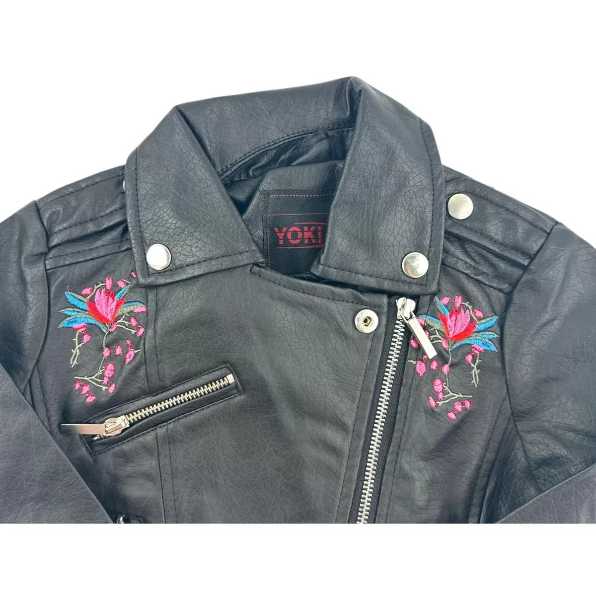 Детская куртка для девочек с вышивкой Floral Embroidered Design Yoki, Black — фото 4