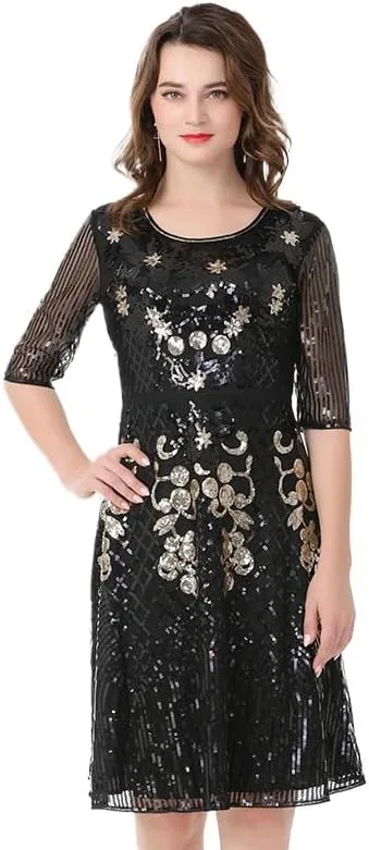 Женское платье с бахромой и пайетками A-line, Black Gold