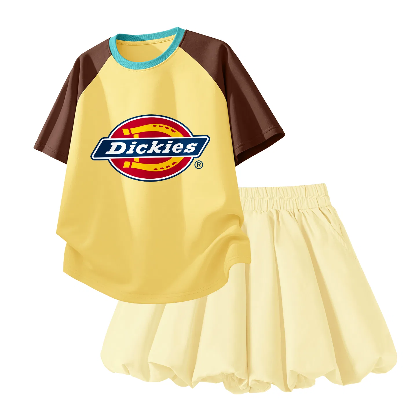 Детский спортивный комплект из 2 предметов с принтом Dickies, Standard Brown Yellow+Solid Color Pine Nuts Yellow