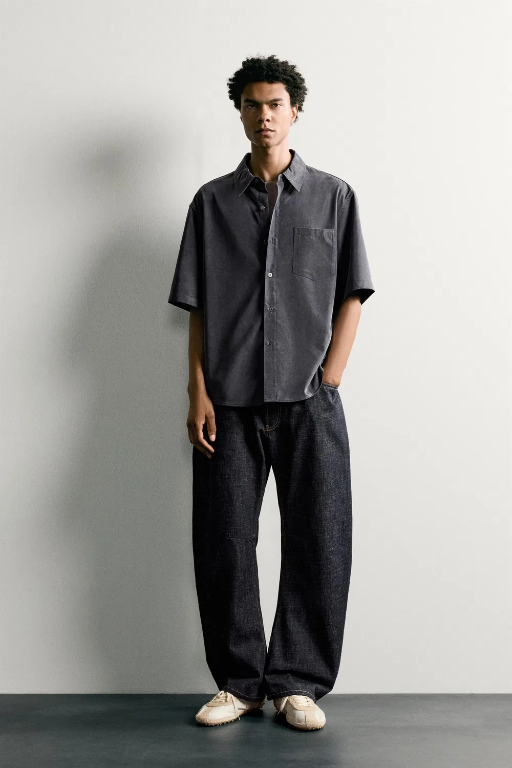 Свободная, струящаяся рубашка ZARA, Navy blue