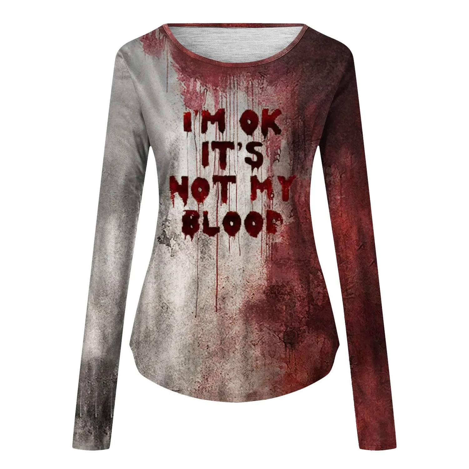 Женский свитшот с принтом Halloween Costume for Women Bloody Pattern Round Neck Long Sleeve Hooded Long Sleeve Horror T-Shirt, Grey 2 — фото 3