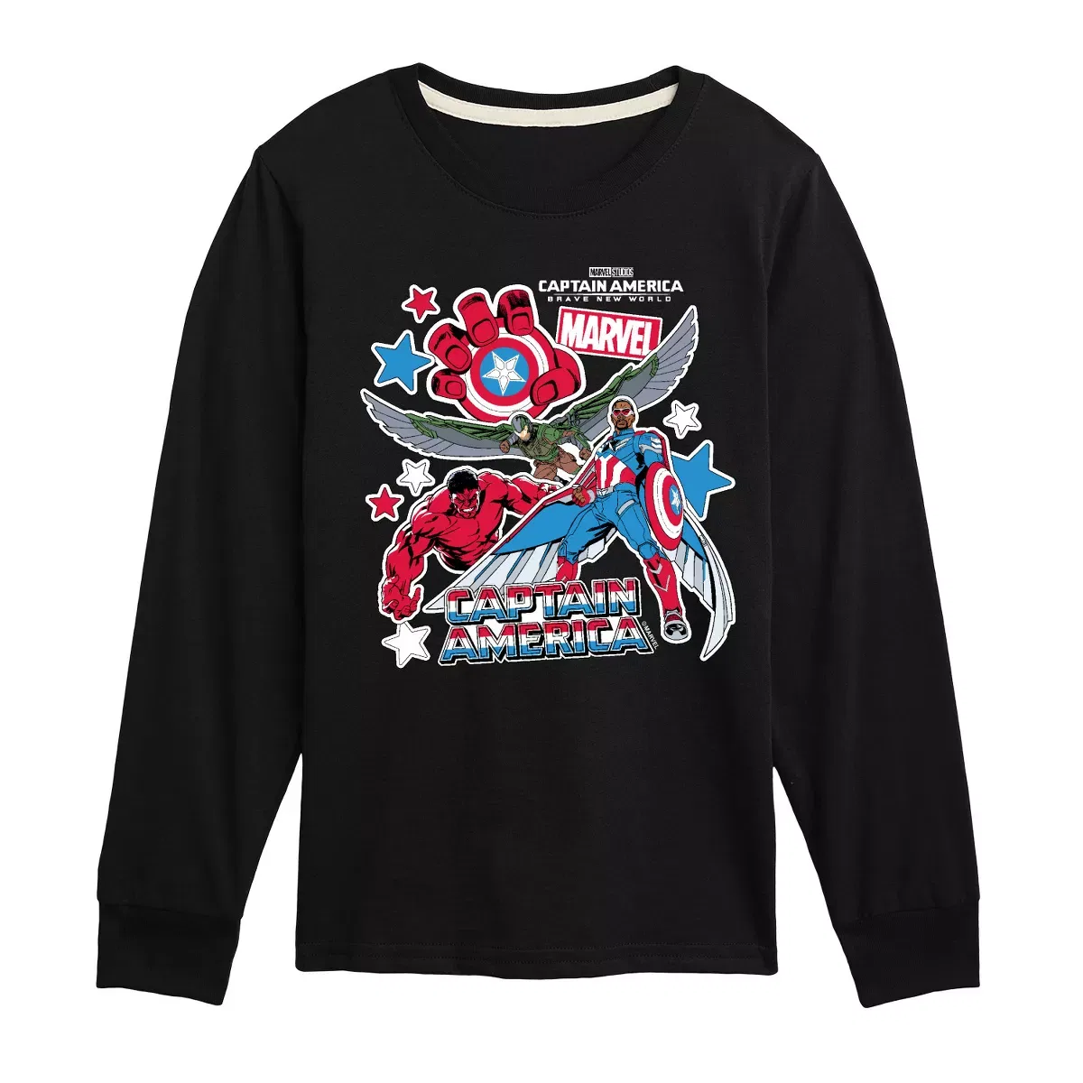 Детский лонгслив с принтом Captain America Sticker Style Marvel, Red