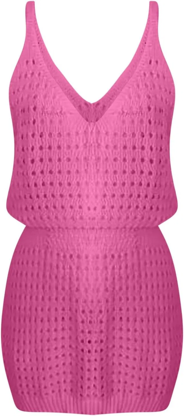 Женское пляжное платье-парео с V-образным вырезом, Crochet, Pink — фото 3