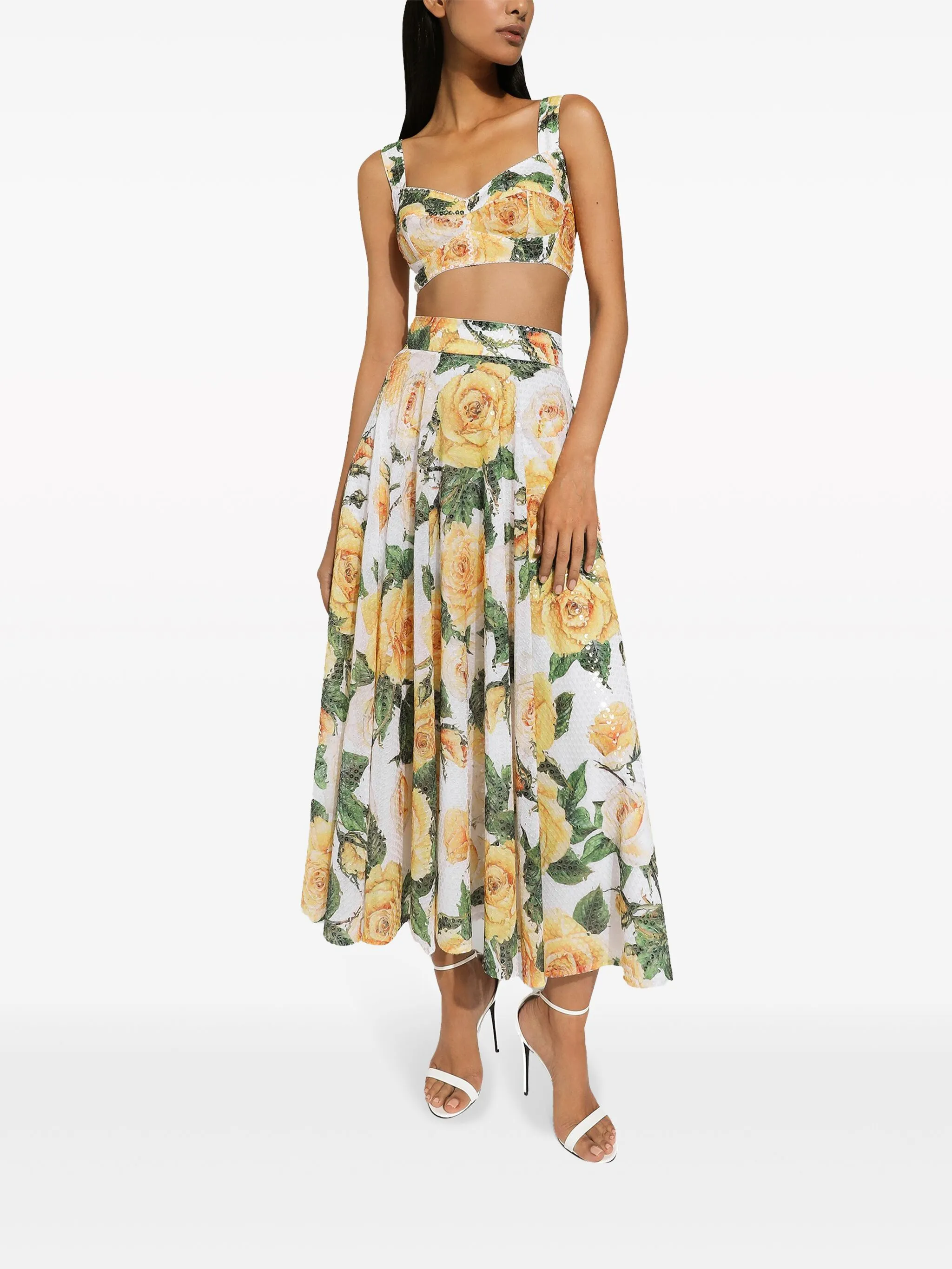 Топ-корсет с пайетками и цветочным принтом Dolce & Gabbana, белый — фото 2