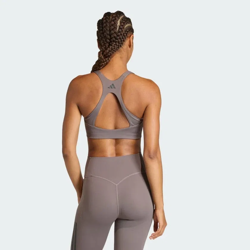 Женский спортивный топ adidas Optime Workout 3-Stripes со средней поддержкой, Charcoal / Black — фото 2
