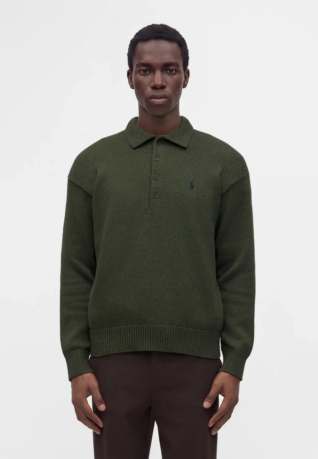 Вязаный хлопковый свитер с воротником-поло Polo Ralph Lauren, Olive Shrub Heather