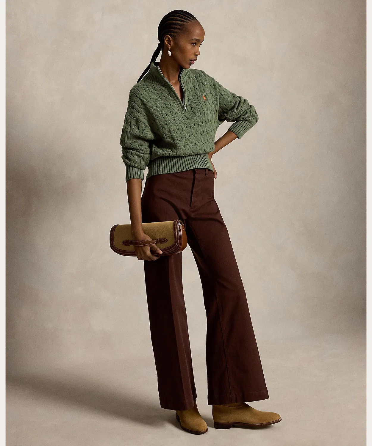 POLO RALPH LAUREN Женский свитер с четверть-застежкой, с длинным рукавом Ralph Lauren, Green — фото 3