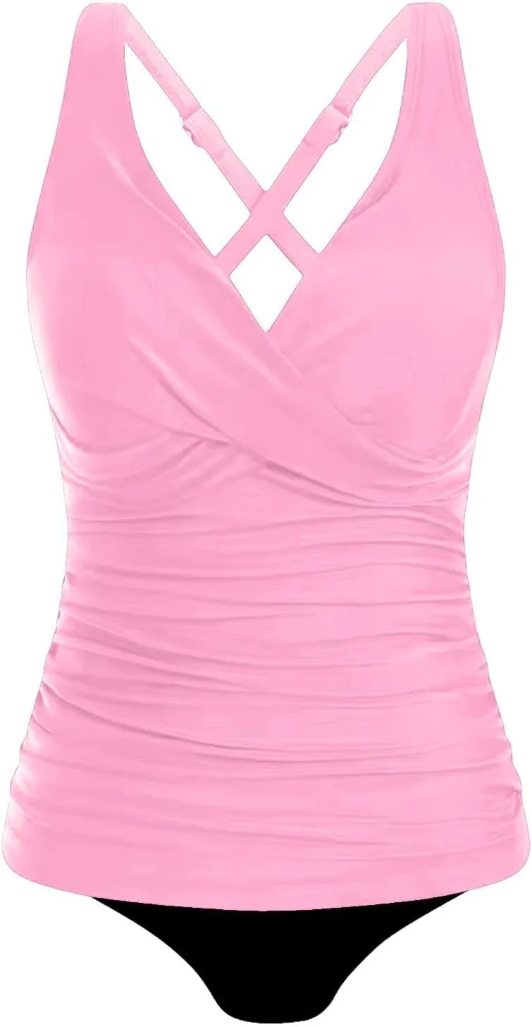 Женский танкини с шортами V-образным вырезом, Pink — фото 4