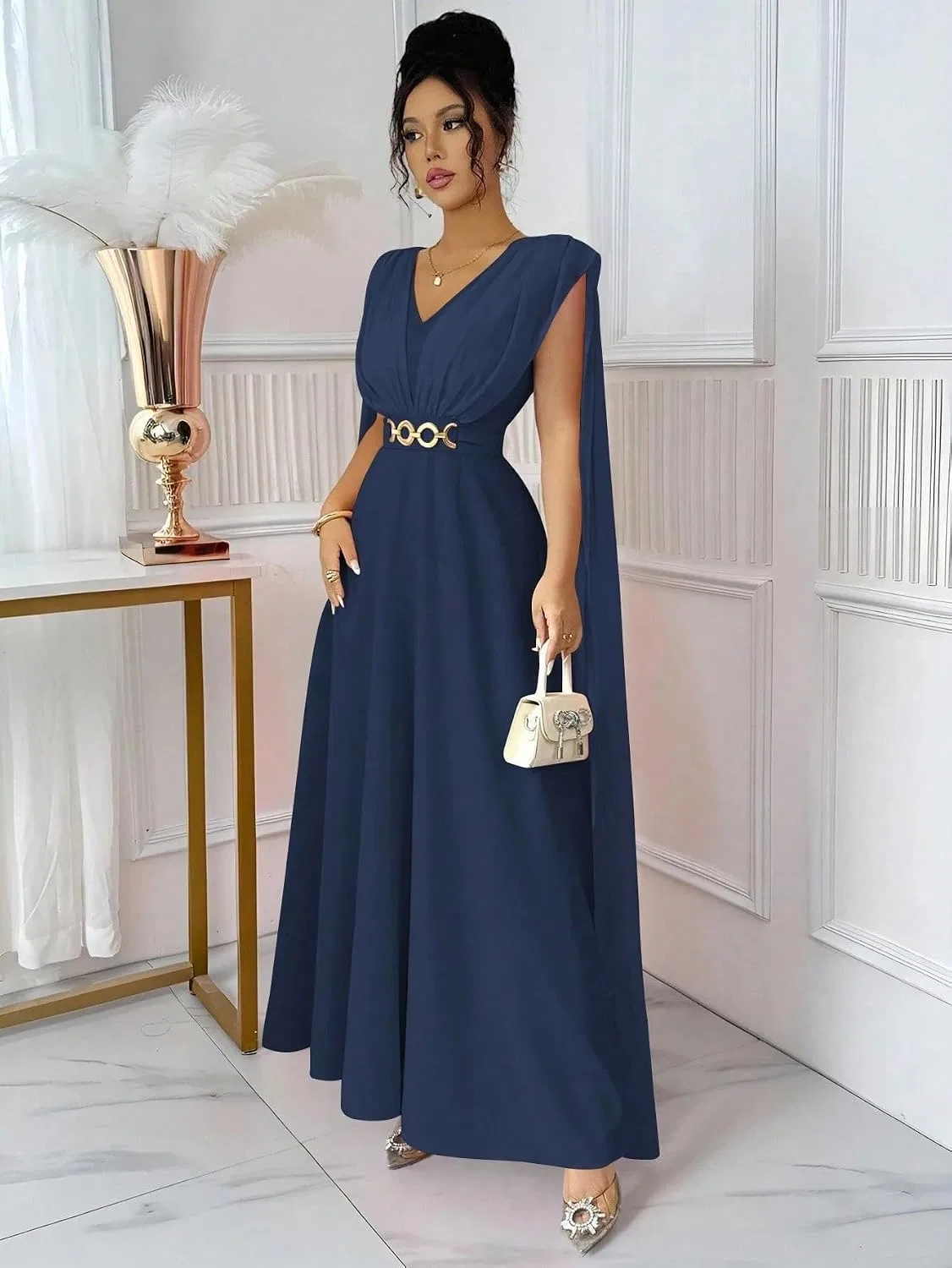 Женское мини-платье с запахом на пуговицах, Royal Blue — фото 4