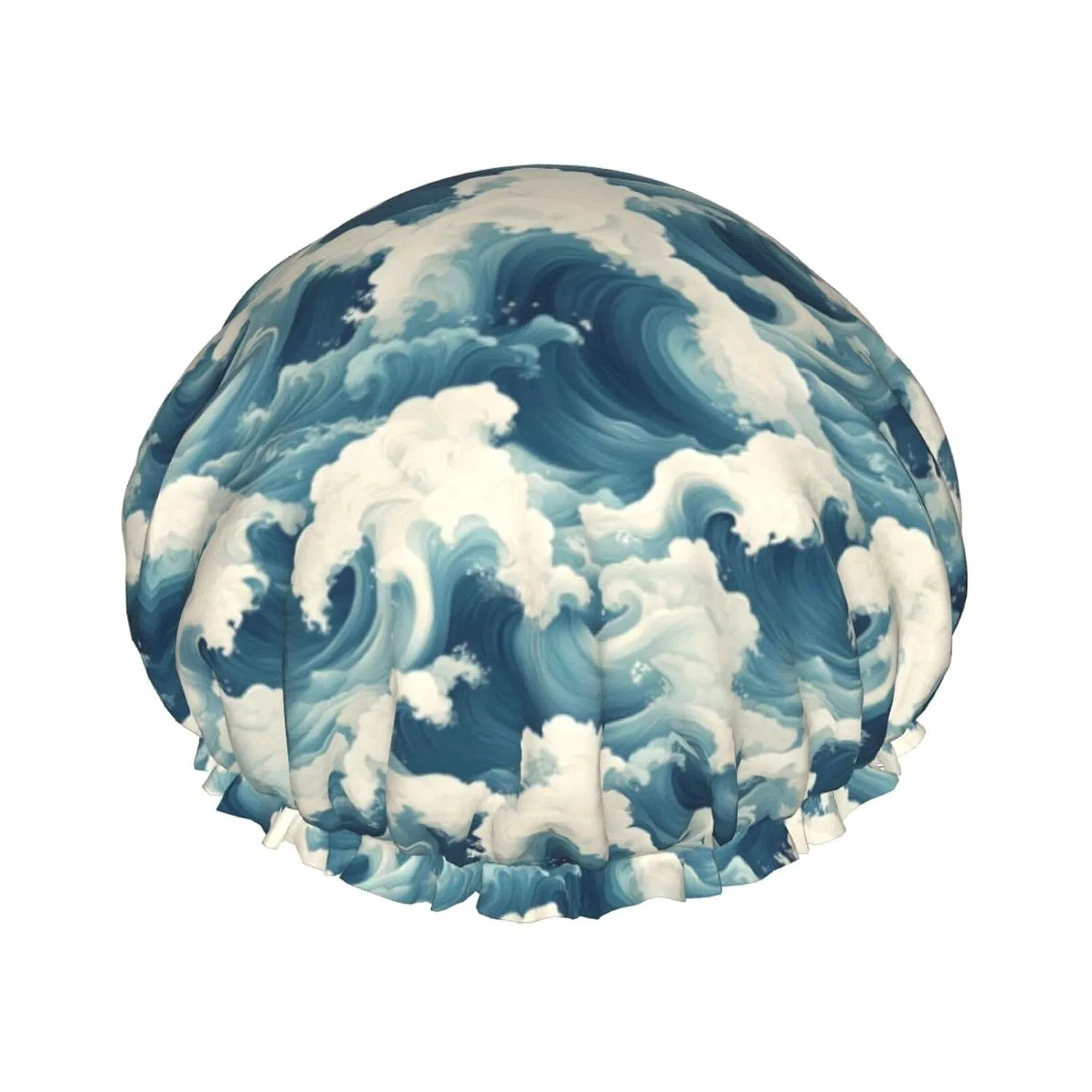 Двухслойная шапочка для душа GVYGVY, 26,9 см, Blue Waves