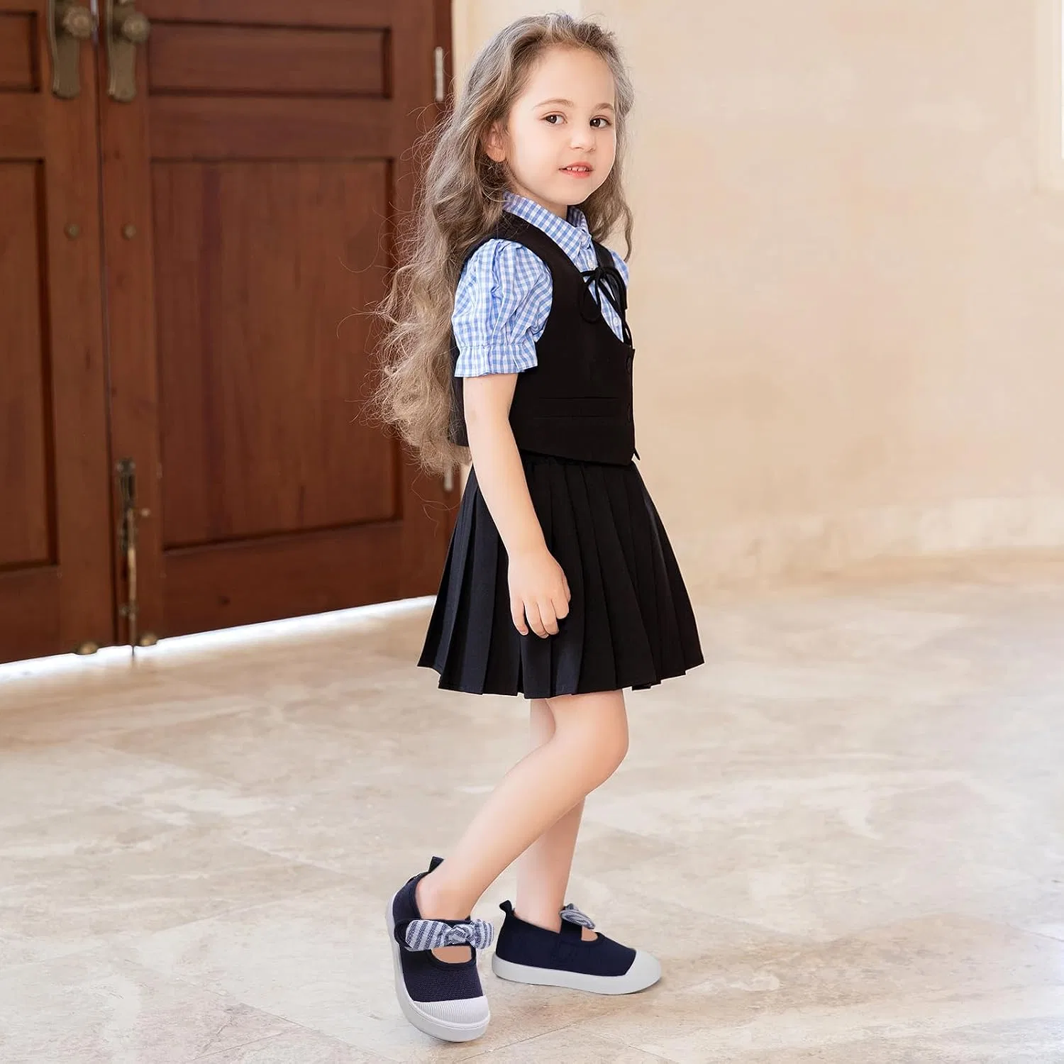 Детские кеды для девочек с бантом Mary Jane GENGASUN, Navy Blue — фото 2