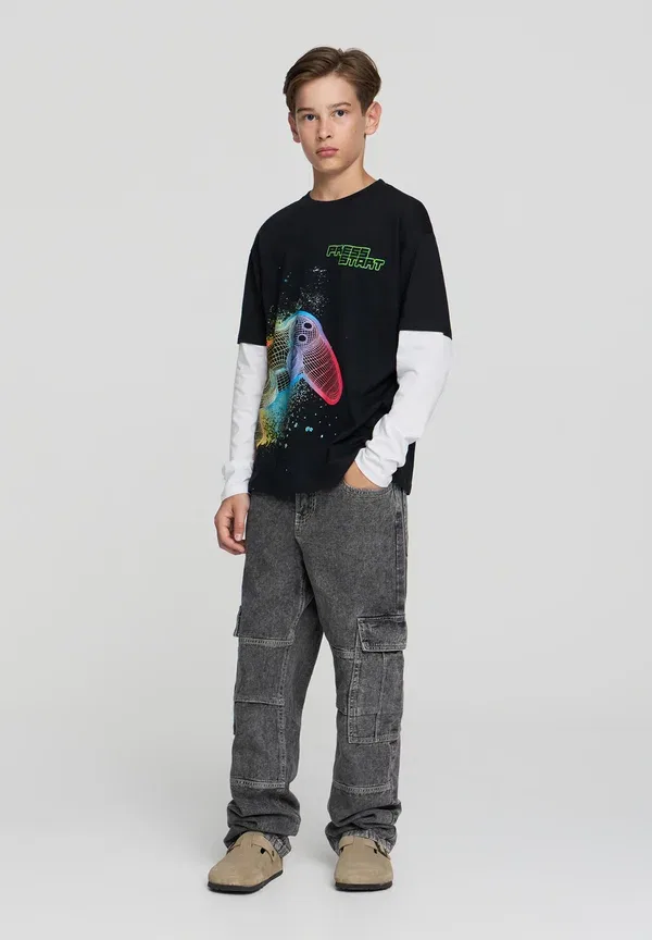Топ с принтом Long sleeved top Terranova, черный