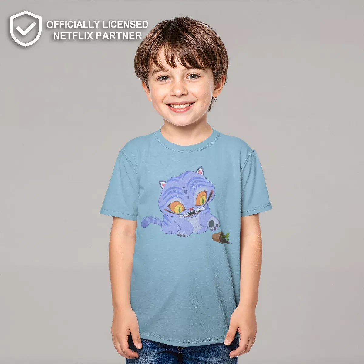 Детская футболка с принтом Mischievous Derpy KPop Demon Hunters, Light Blue — фото 2