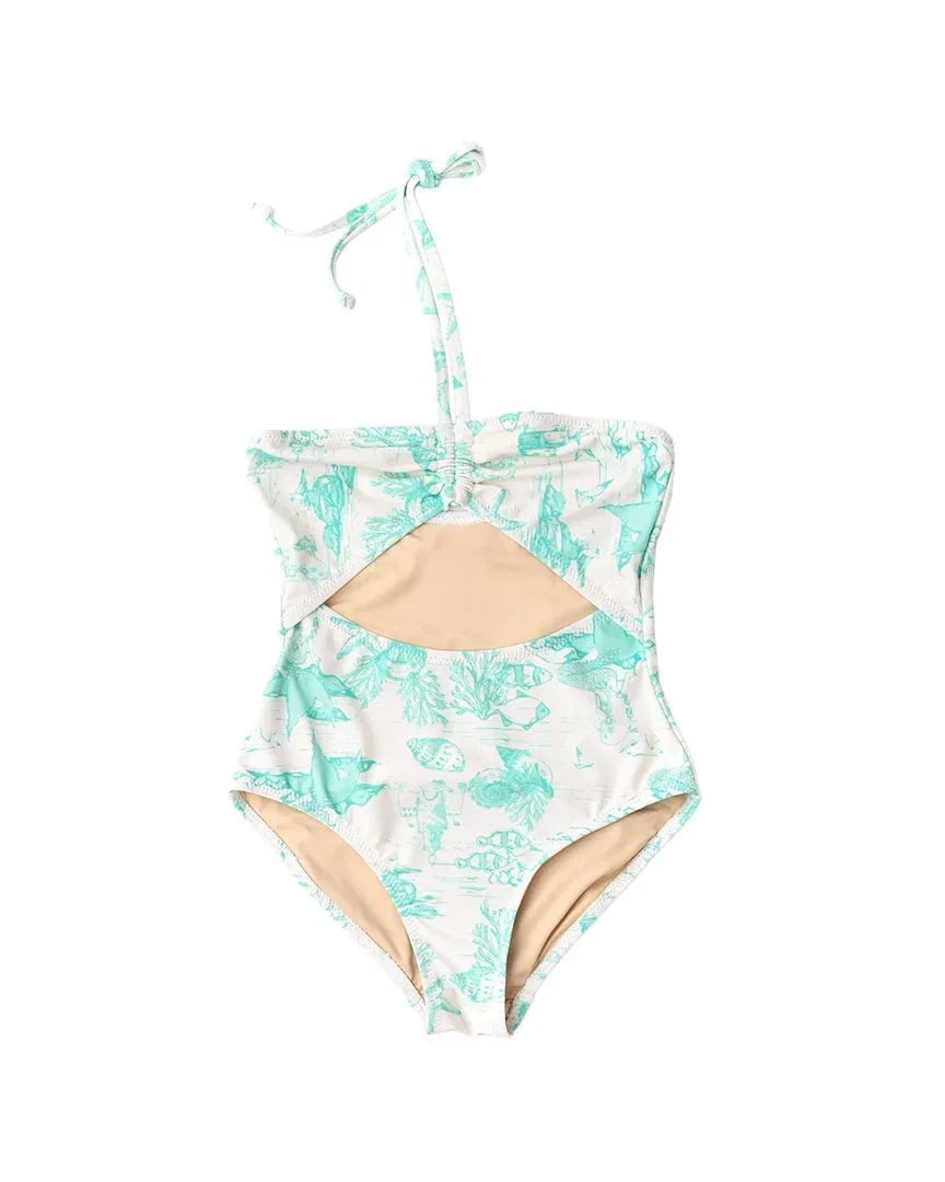 Детский слитный купальник с вырезом и завязками на шее Mermaid Toile Shade Critters, Mint