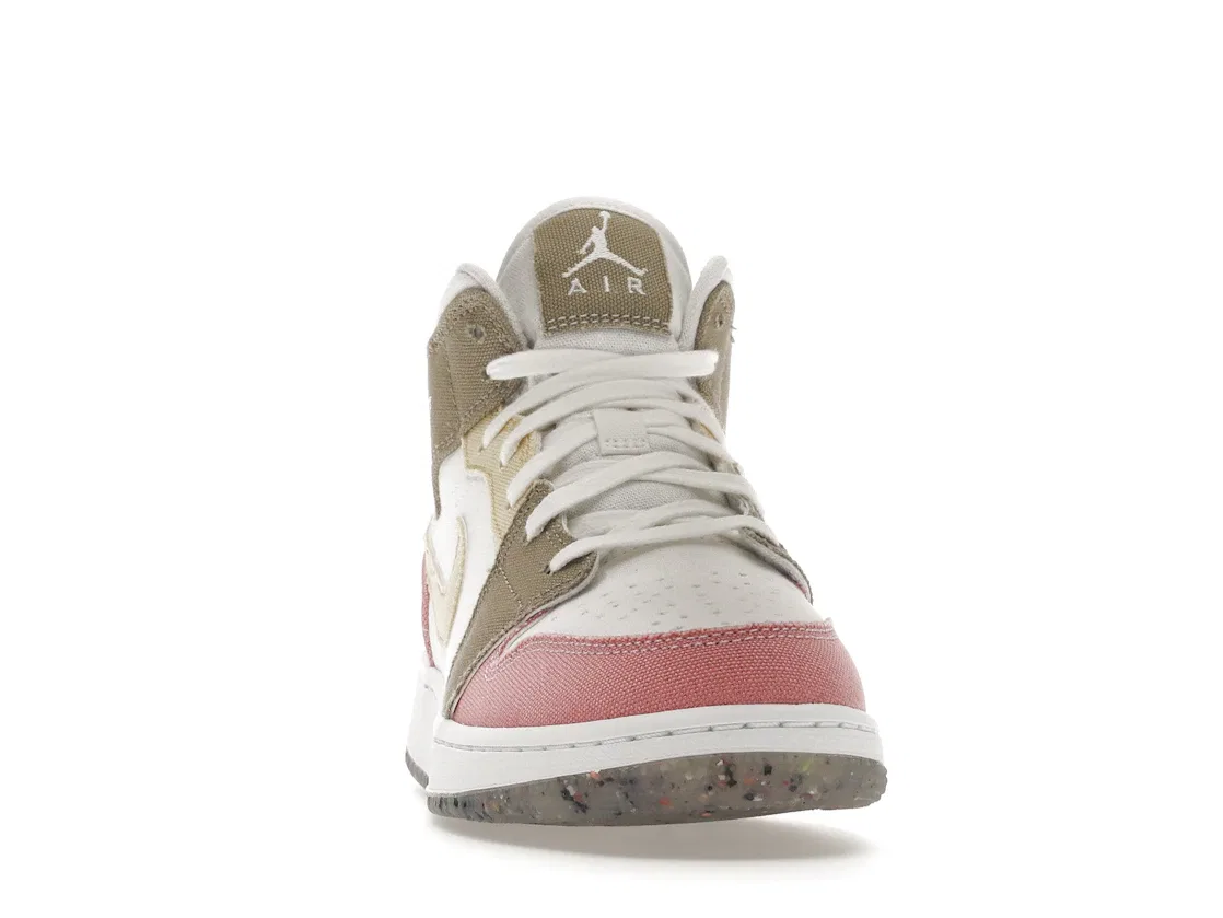 Детские кроссовки высокие с пастельным принтом Jordan 1 Mid SE Pastel Grind, White/Vivid Green-Pink-Tan — фото 2