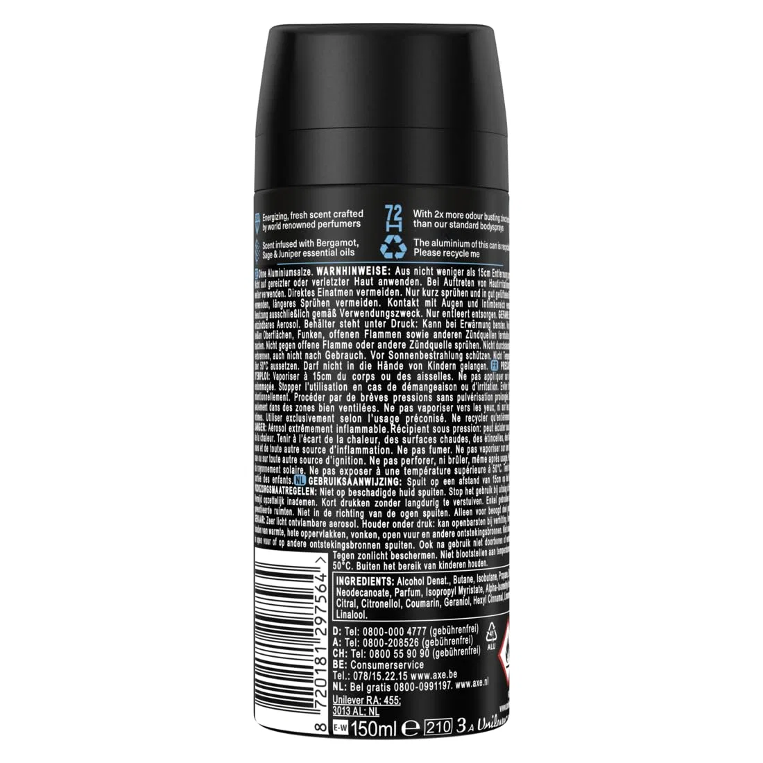Дезодорант-антиперспирант AXE Premium Body Spray Aqua Bergamot, без солей алюминия, 150 мл, набор 8 шт. — фото 4