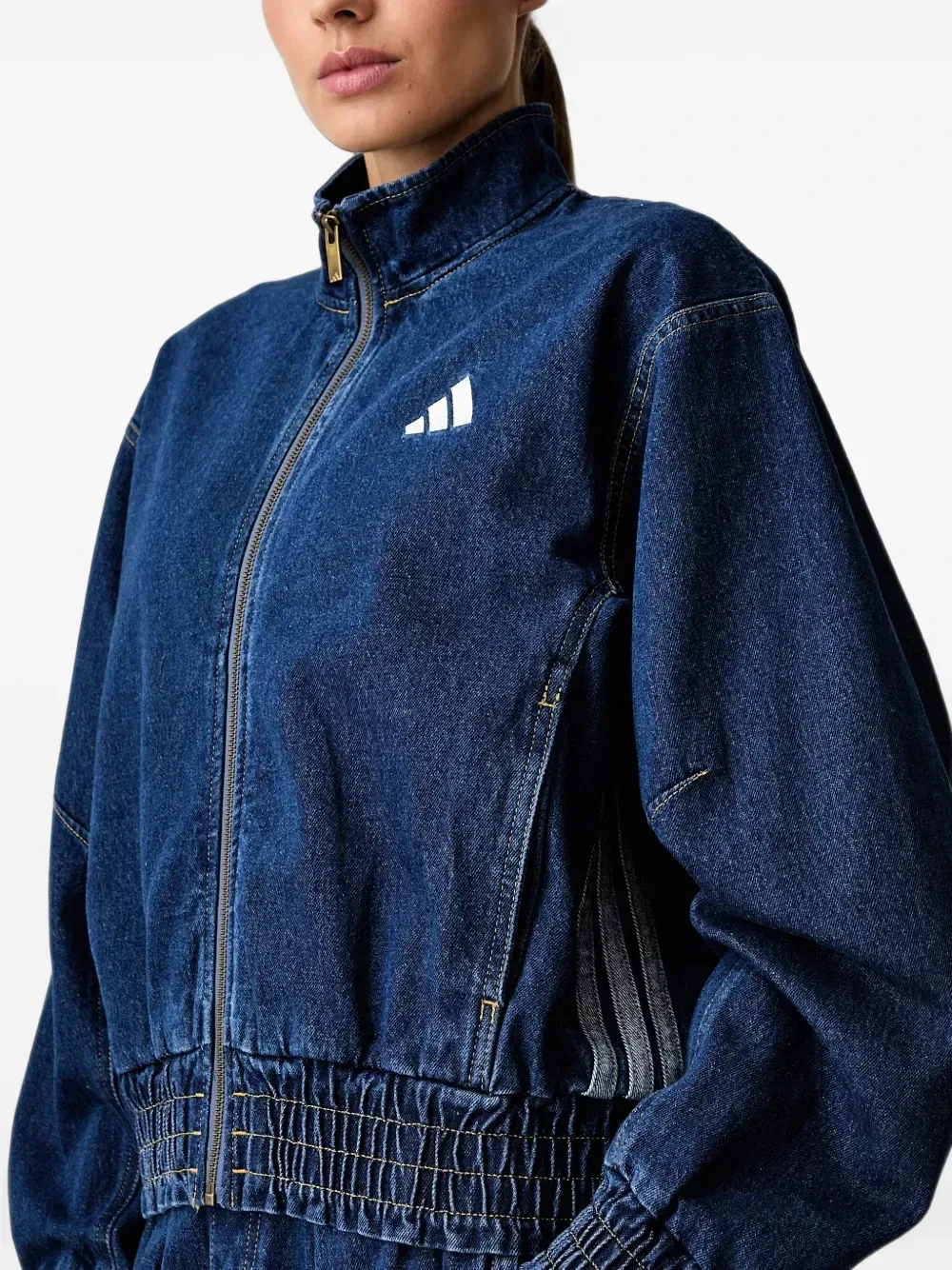 Свободная куртка из выстиранного денима в стиле стадиона Adidas, синий — фото 4