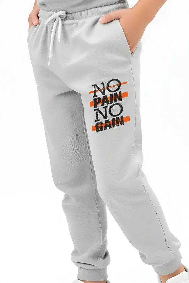 Детские спортивные штаны для мальчиков с принтом No pain printed Panios Kids, Gray — фото 4