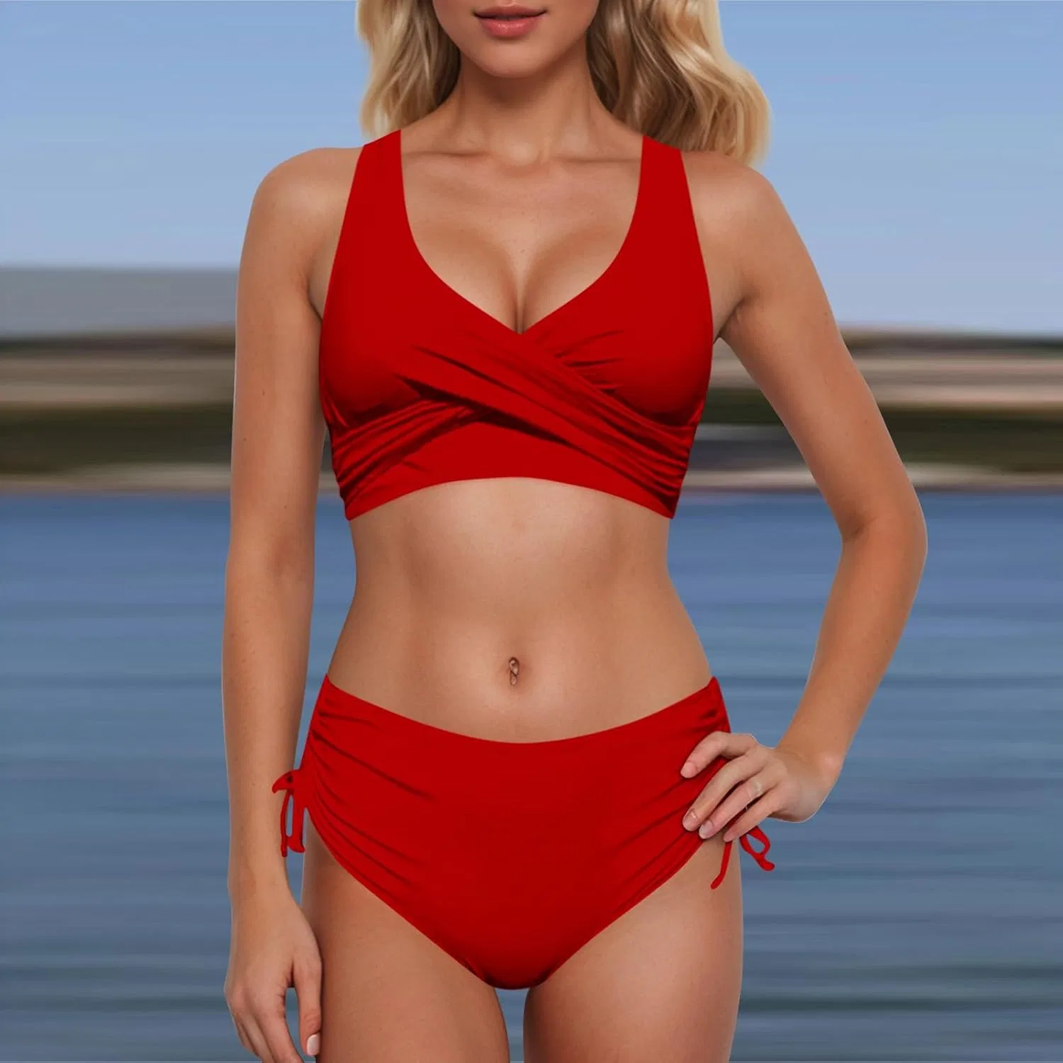 Женский бикини-комплект с завязками на спине, Soft, Red — фото 2