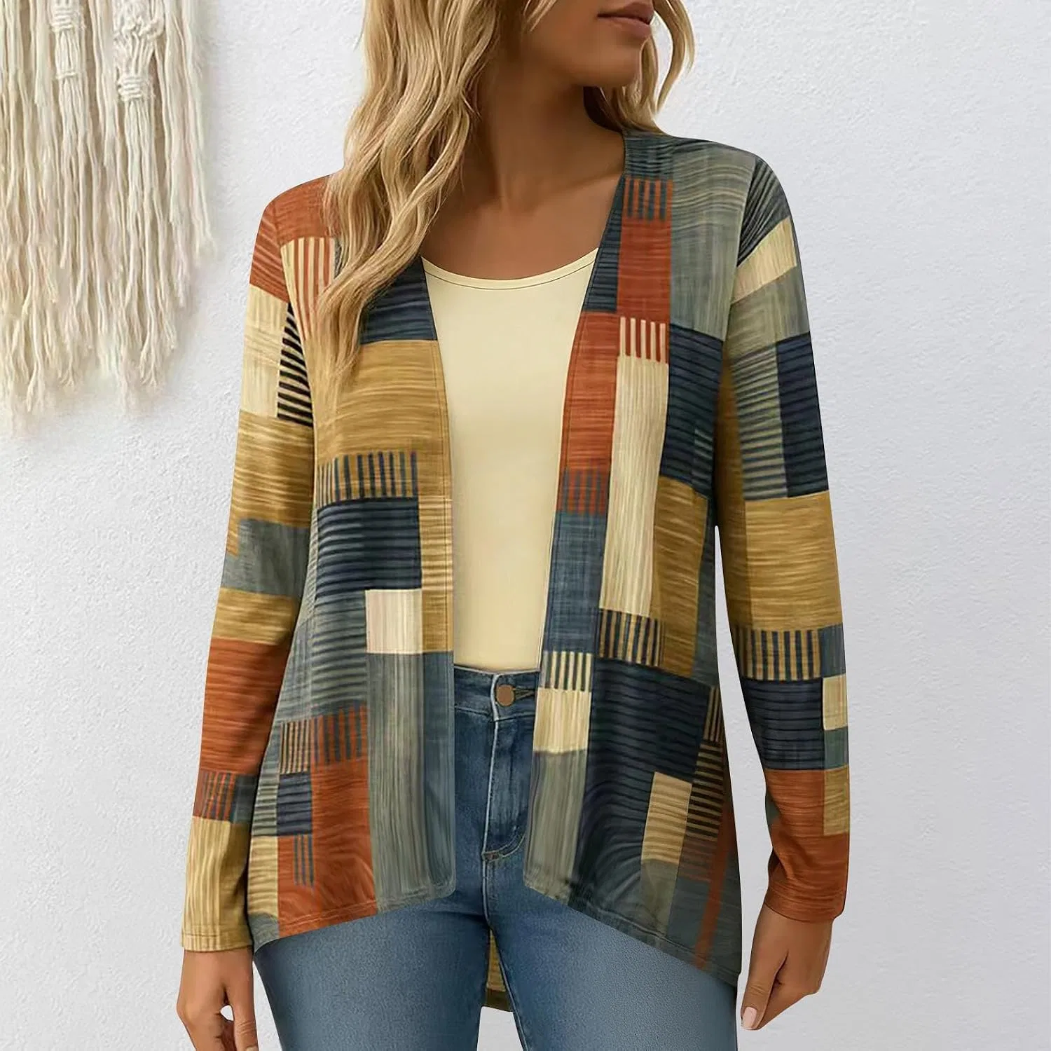 Женский кардиган-косуха с принтом, модель Patchwork, жёлтый — фото 2