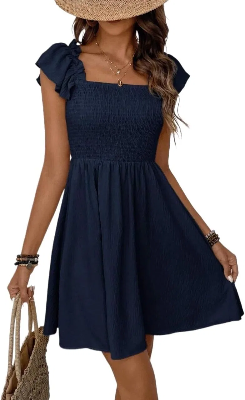 Женское богемное платье A-силуэта с рюшами Navy Blue