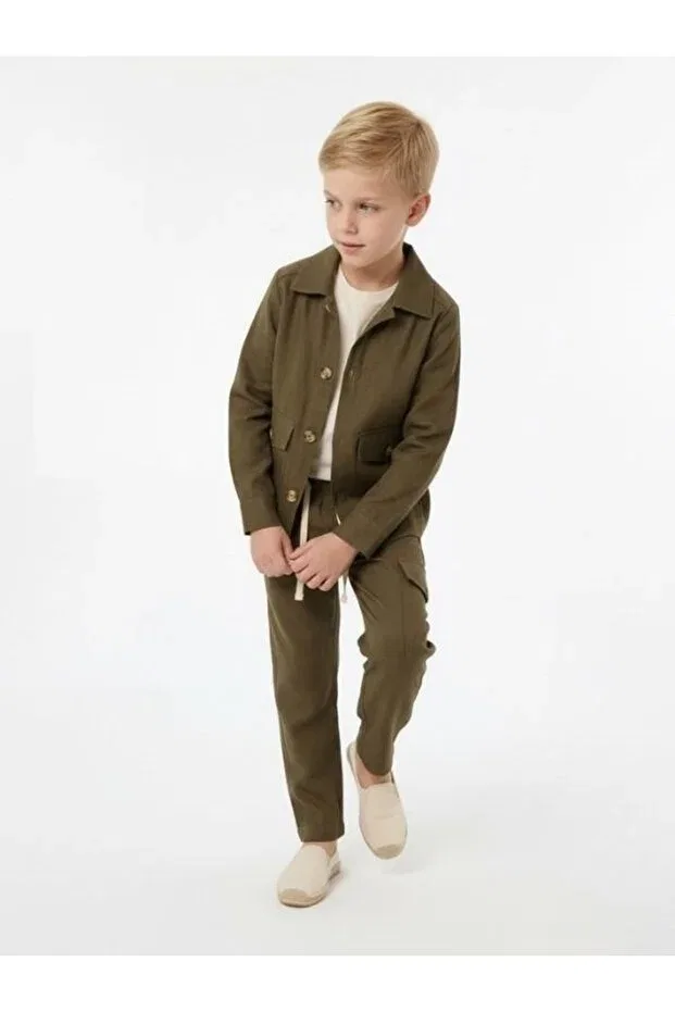 Стильная детская куртка из льняной ткани с декоративными карманами Zekids — фото 4