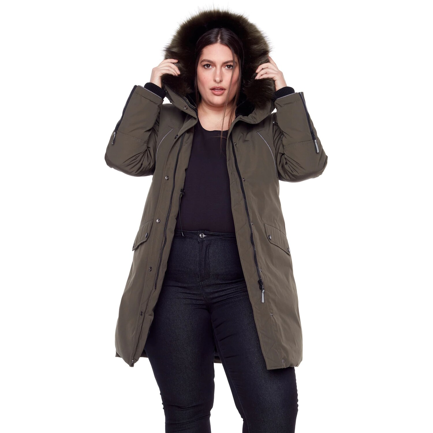 

Парка Alpine North Vegan Down Faux Fur Long Plus Size, оливковый