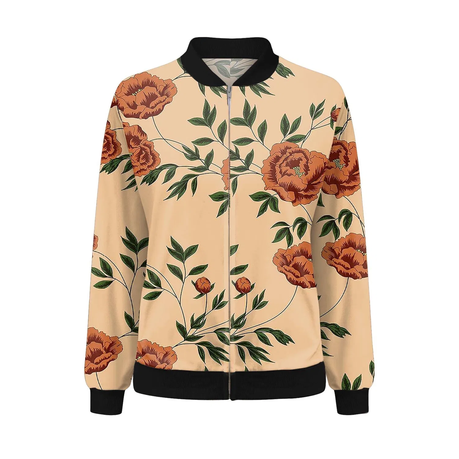 Женская куртка с принтом Casual Floral Print Short Collar Outerwear, Giallo — фото 3
