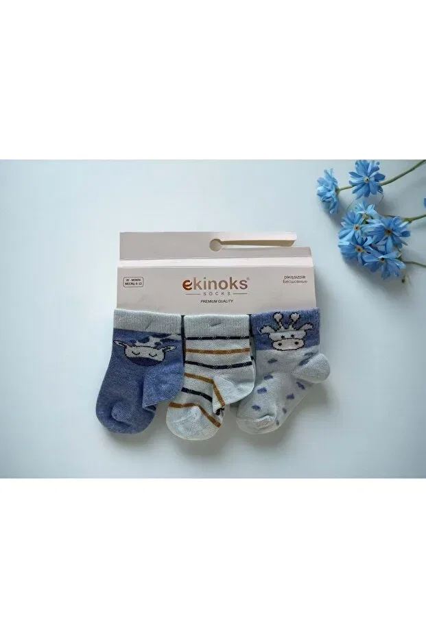 Детские носки для новорожденных с принтом Giraffe patterned triple baby socks Ekinoks, Blue