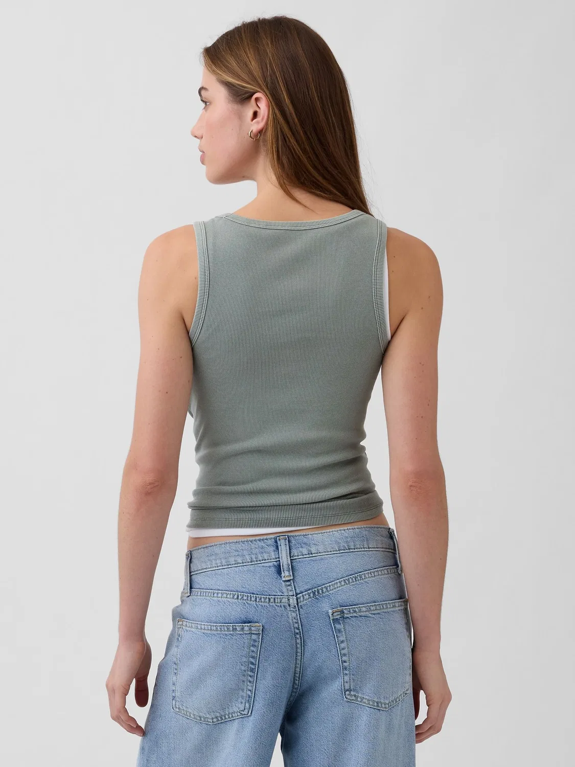 Топ майка Rib Scoop Vest Gap, зеленый — фото 2