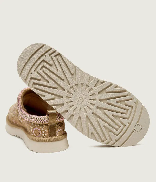 Детские мюли с мехом UGG K Tazz Sun Stitch, бежевый — фото 4