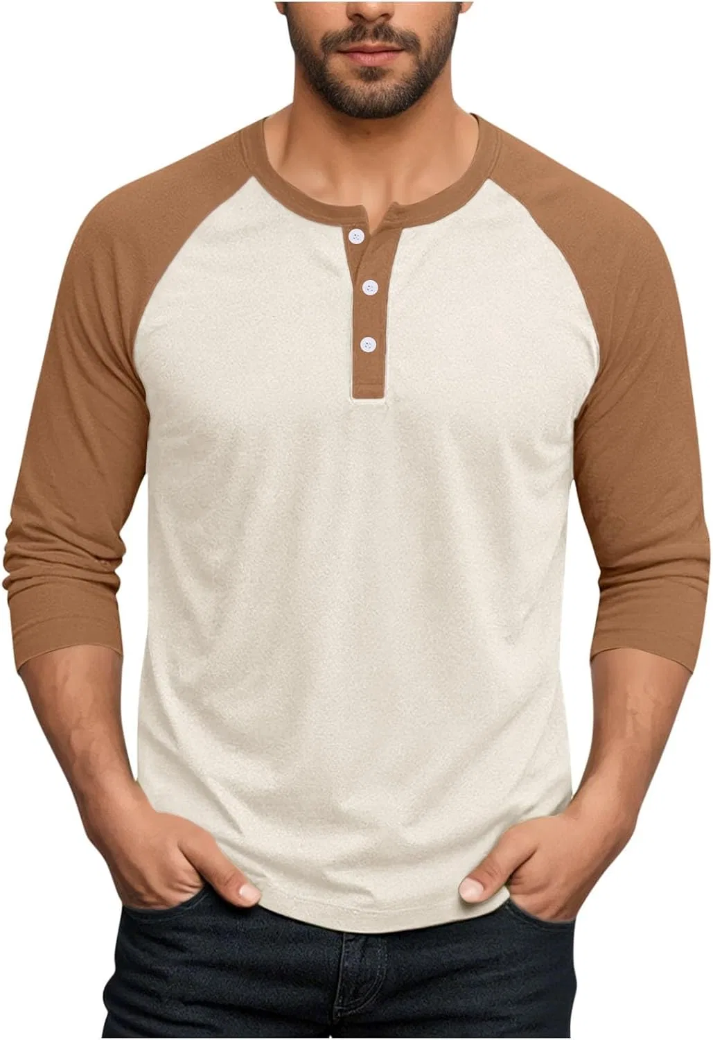 Мужская хенли футболка с реглан-рукавом Long Sleeve Shirts for Men, White