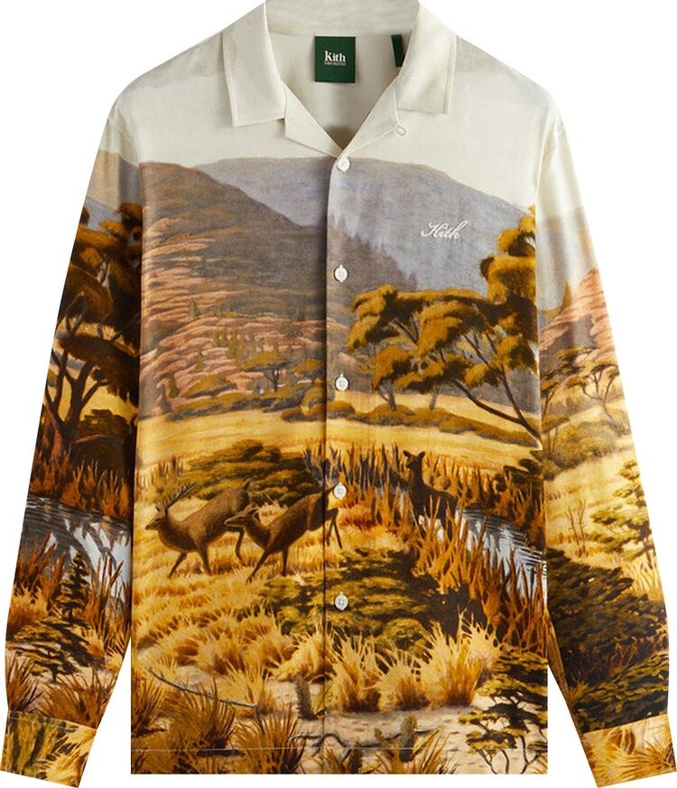 

Рубашка Kith For AMNH Landscape Long-Sleeve Camp Collar Shirt 'White', белый