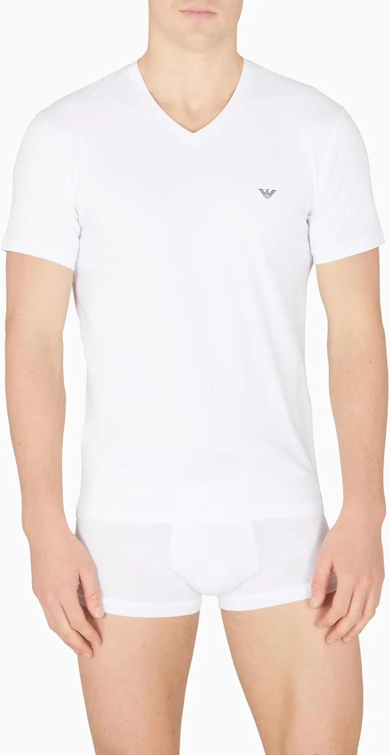 Мужская футболка с V-образным вырезом Stretch Cotton Jersey Emporio Armani, White — фото 4