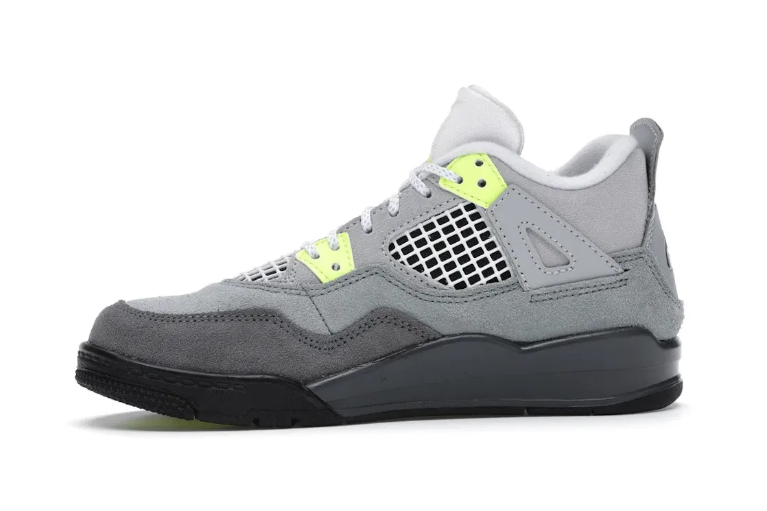 Детские кроссовки с принтом Jordan 4 Retro SE 95 Neon (PS) Jordan, Cool Grey/Volt-Wolf Grey-Anthracite — фото 3