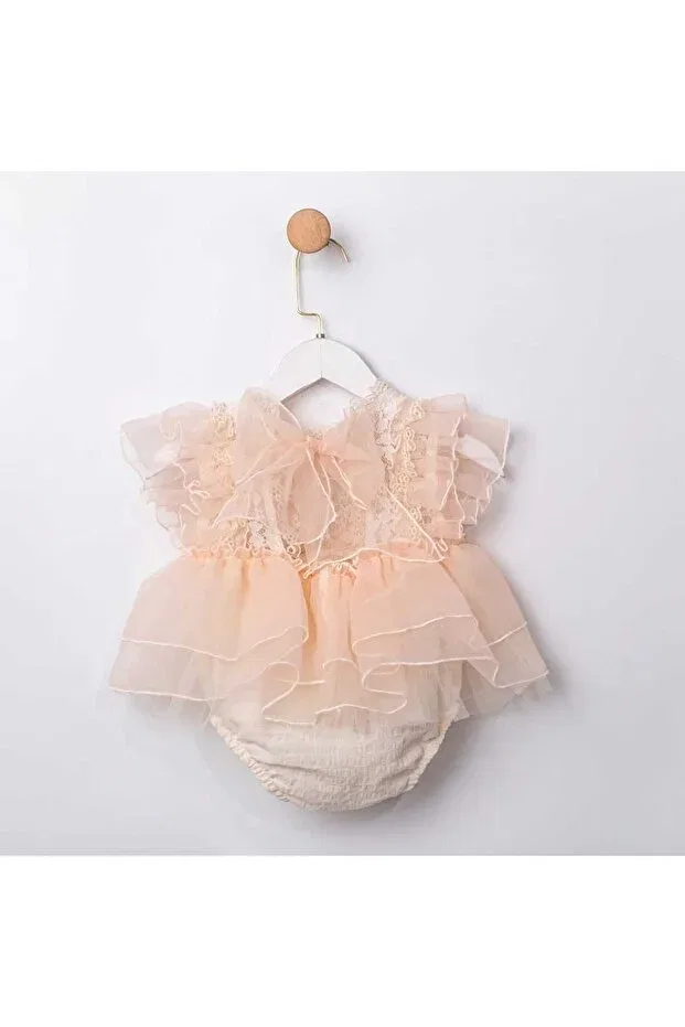 Детский для девочек комплект боди с завязкой сзади и кружевом, Back part with bow tie and lace, Cumino, Beige — фото 4