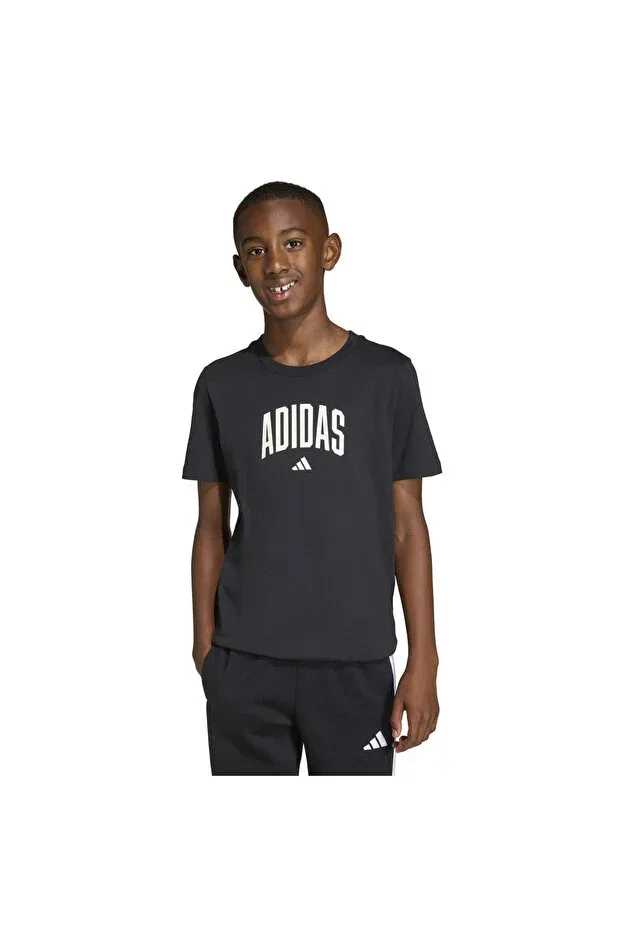 Детская хлопковое футболка с принтом Collegiate graphic Adidas, Черный