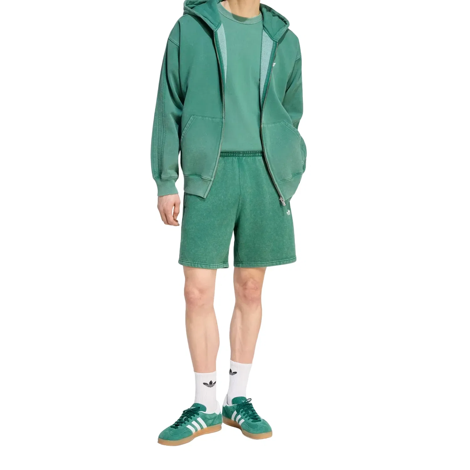 Мужские шорты из футера с принтом Trefoil Essentials 7-Inch Fleece Shorts Adidas, зеленый — фото 2