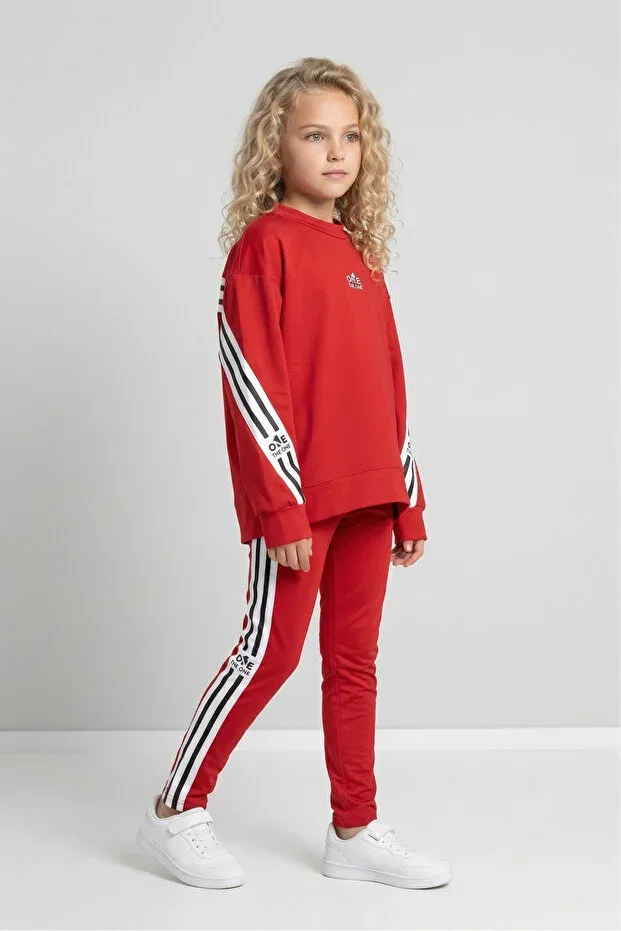 Детский спортивный комплект для девочек с принтом Basics, Black One, Red — фото 3