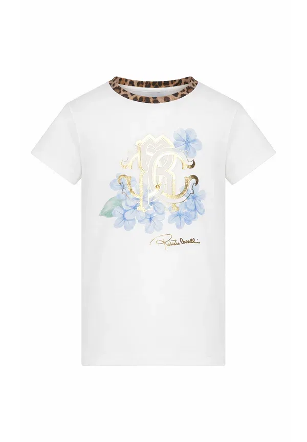 Футболка с цветочным принтом T-shirt Roberto Cavalli Junior, white, белый