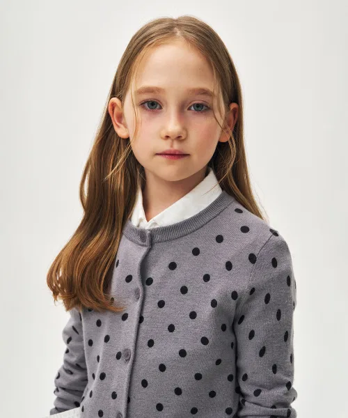 Детский кардиган с круглым вырезом в горошек Medium Gray MUSINSA STANDARD KIDS