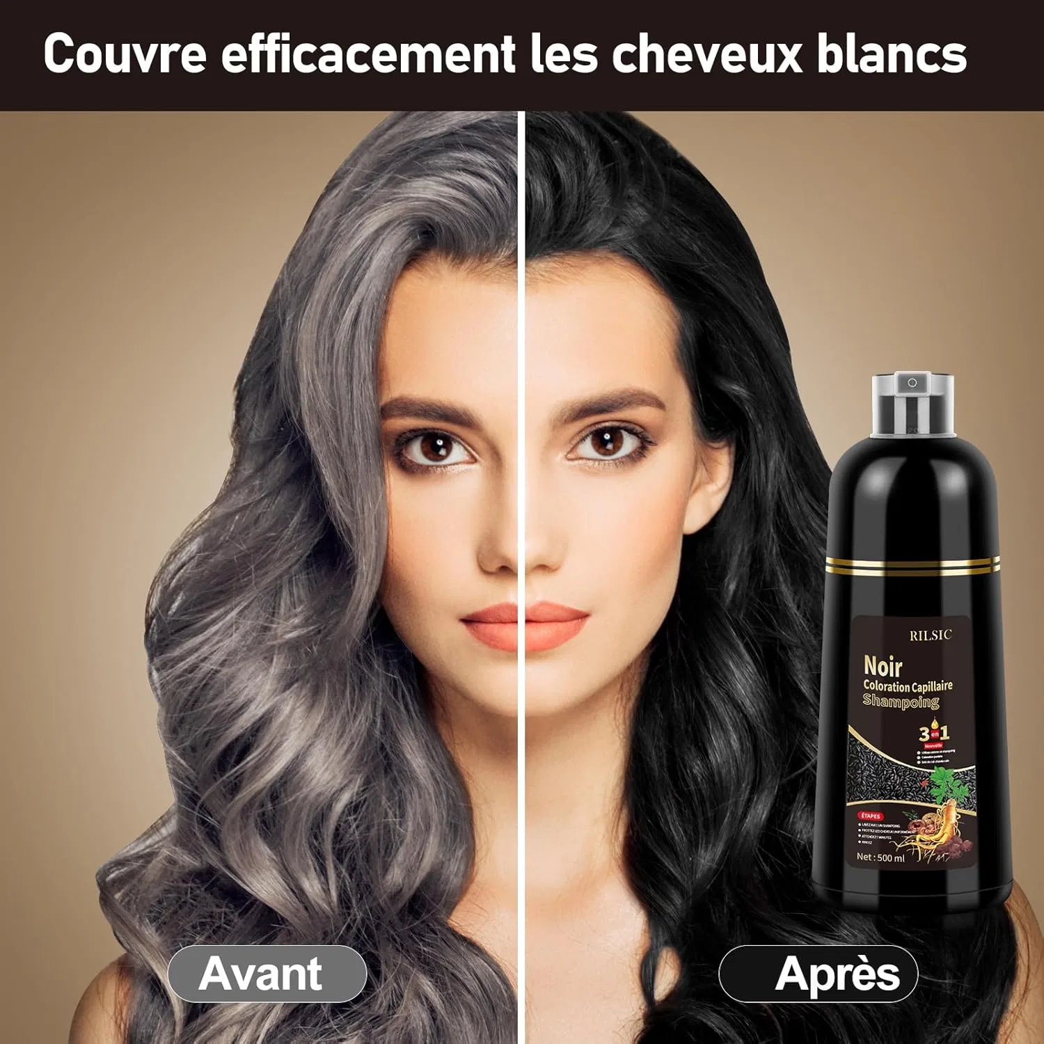 Шампунь-краска для черных волос 3 в 1, 500 мл Blsfxroe, Black Colour Shampoo — фото 3