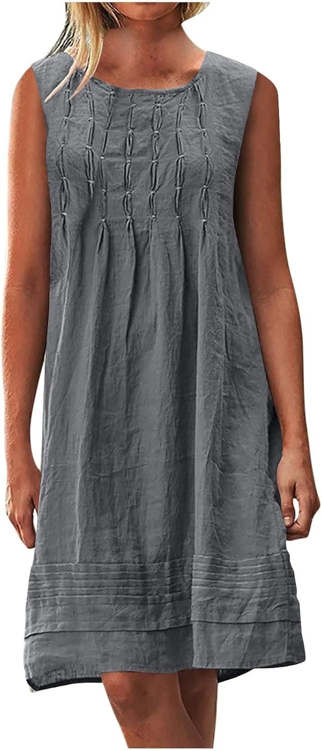 Женское повседневное платье миди из хлопка и льна, Dark Gray