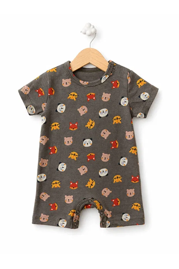 Детский комбинезон с коротким рукавом с принтом For My Baby, Anthracite - Animal Motifs — фото 3